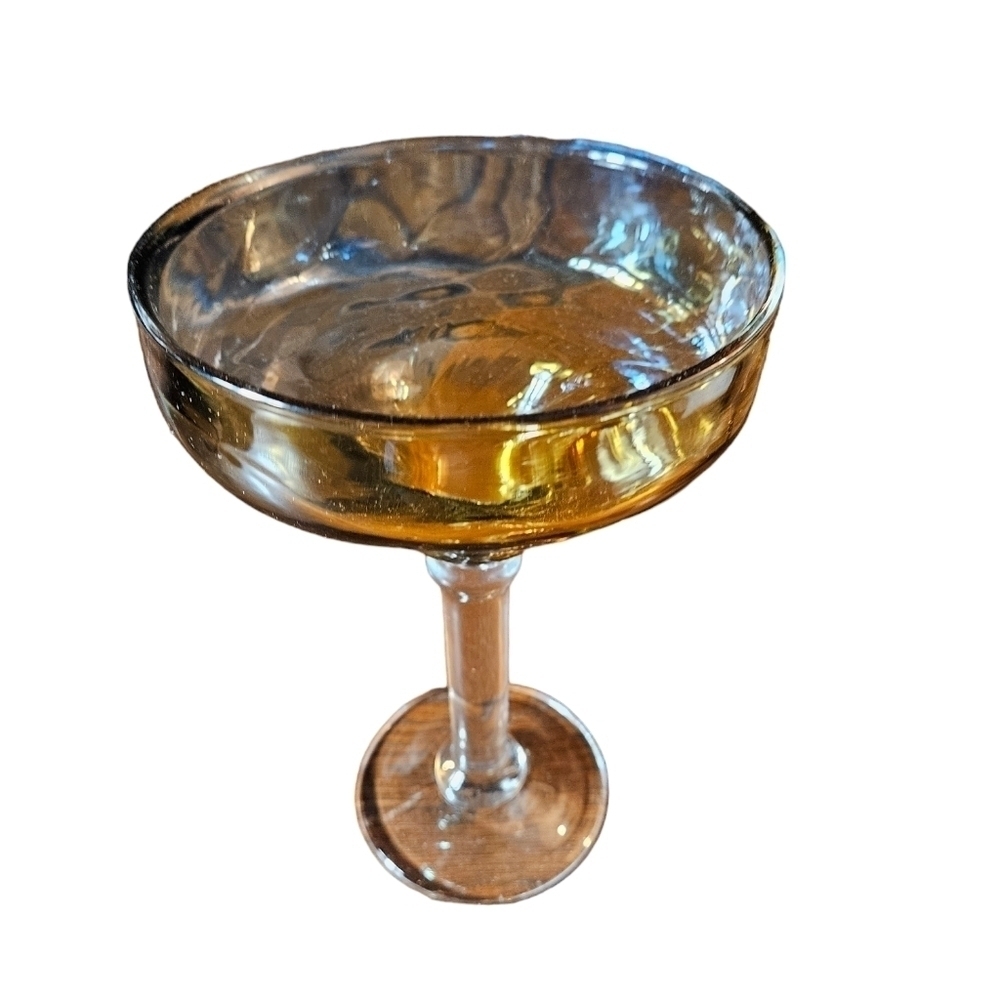 Hand blown Margarita glass blue and yellow tone.